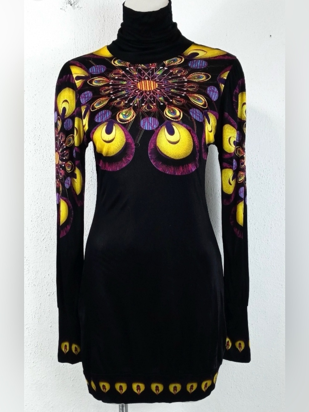 Custo Barcelona Long Sleeve Drop Shoulder Turtleneck Bodycon Mini Dress Medium - Picture 7 of 9
